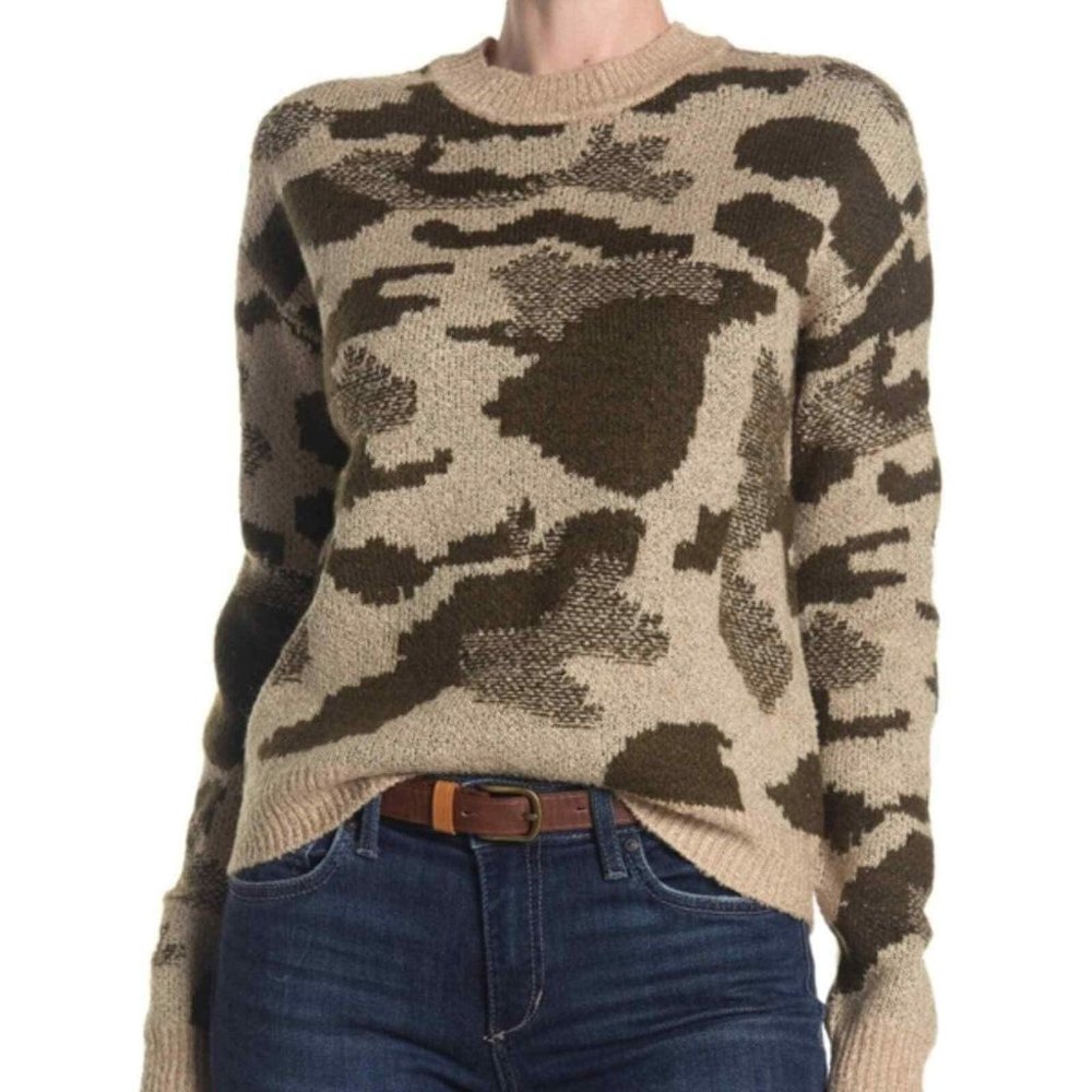 Cotton Emporium Beige and Olive Camo Crewneck Sweater